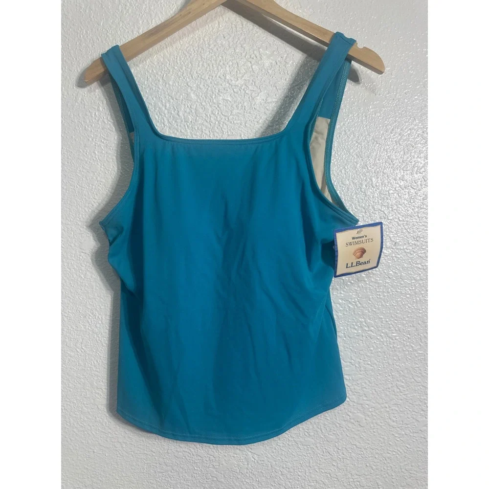 NWT LL Bean Womens Turquoise Blue Square Neck Tankini Swim Top Size 16 Regular